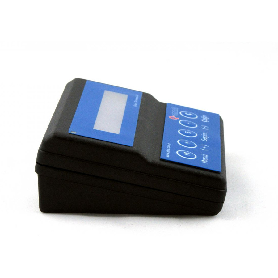 Seitenansicht des Desktop-Warteschlangenaufrufterminals mit LCD-Bildschirm und Tastenfeld